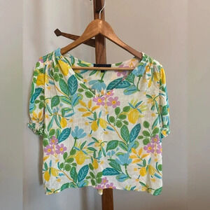 Rachel Roy Large Tropical Lemon Puff Sleeve Blouse